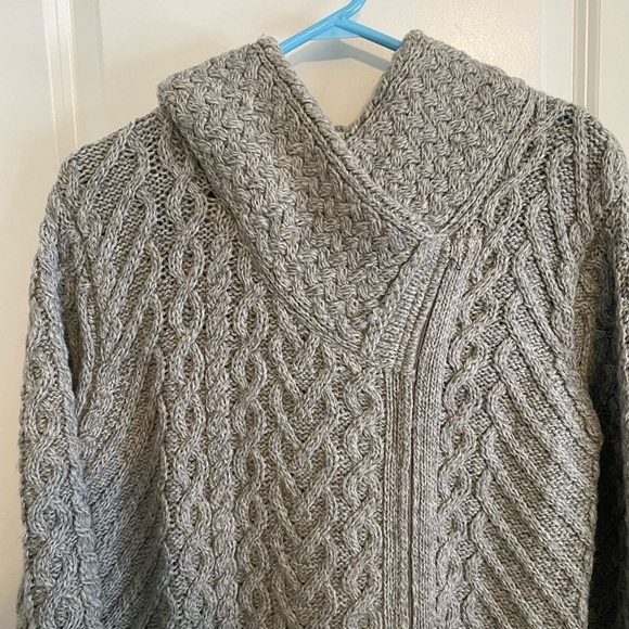 Aran Mor Made in Ireland Merino Wool Cable Knit Hooded Long Cardigan - Picture 4 of 14